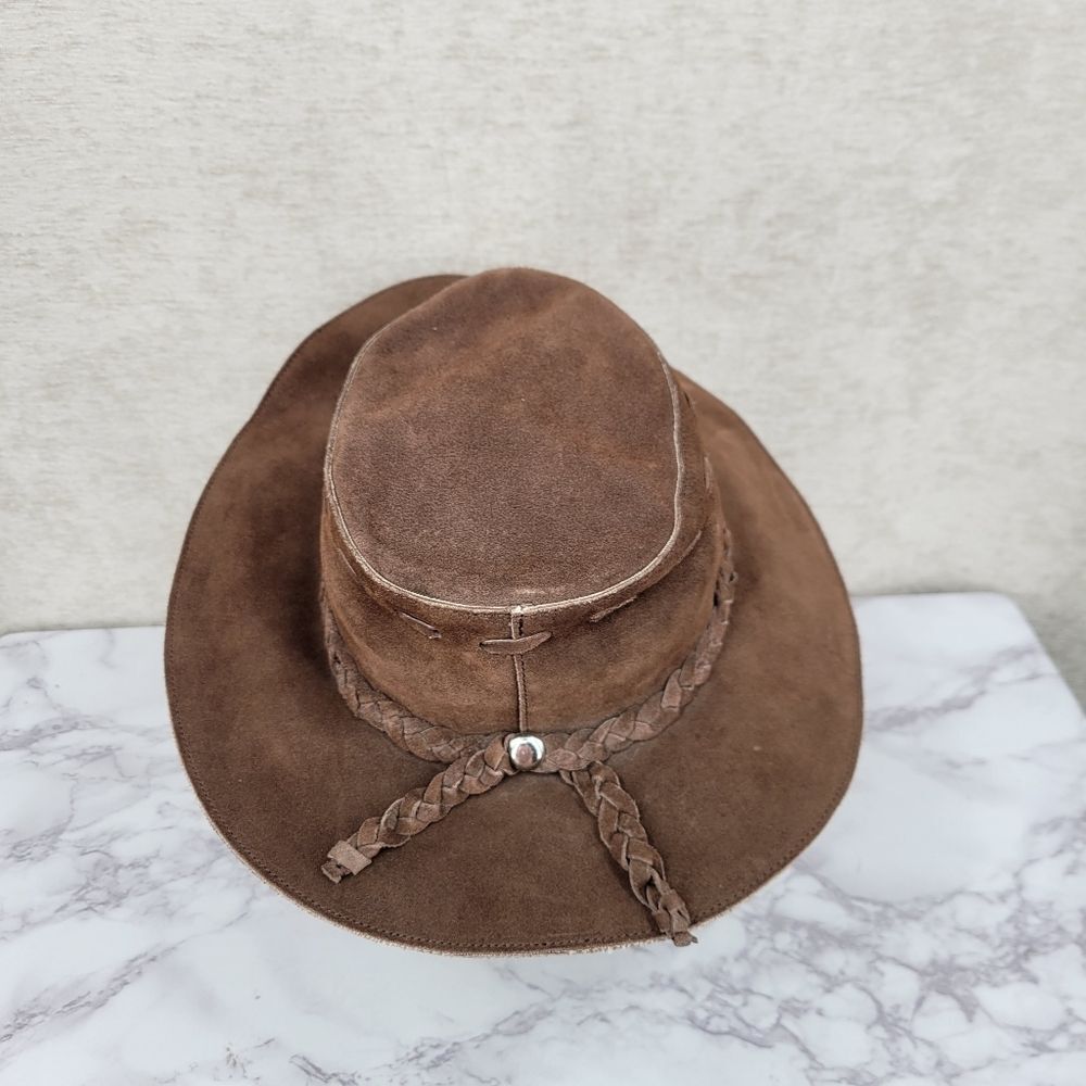 Banana Republic Brown Leather Safari Wide Brim Hat Vintage Y2K Walkabout Western - Picture 10 of 12
